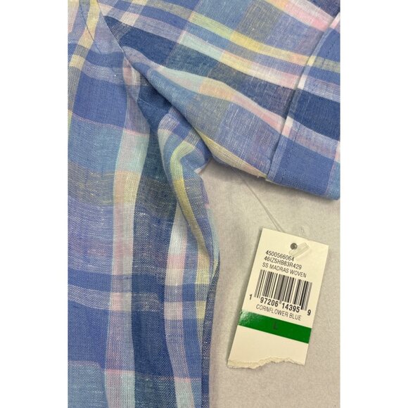 Izod Mens Short Sleeve Plaid Button Front Shirt Size L Linen Blend New - Picture 6 of 8